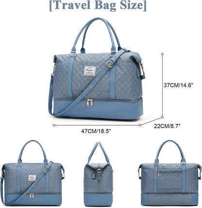 Large Travel Duffle Bag Carry on Weekend Bag with Shoes Compartment Gym Bags for Travel Women Men Waterproof Business Work Overnight Trips Sport Hospital Airplane Travel Essentials GreyBlue