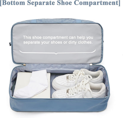 Large Travel Duffle Bag Carry on Weekend Bag with Shoes Compartment Gym Bags for Travel Women Men Waterproof Business Work Overnight Trips Sport Hospital Airplane Travel Essentials GreyBlue