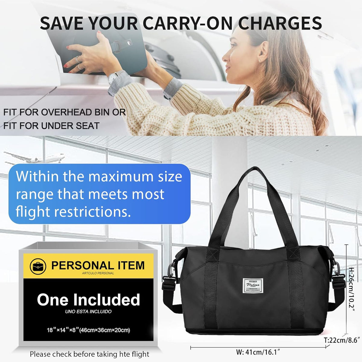 Large Travel Duffle Bag Carry on Weekend Bag with Shoes Compartment Gym Bags for Travel Women Men Waterproof Business Work Overnight Trips Sport Hospital Airplane Travel Essentials GreyBlue