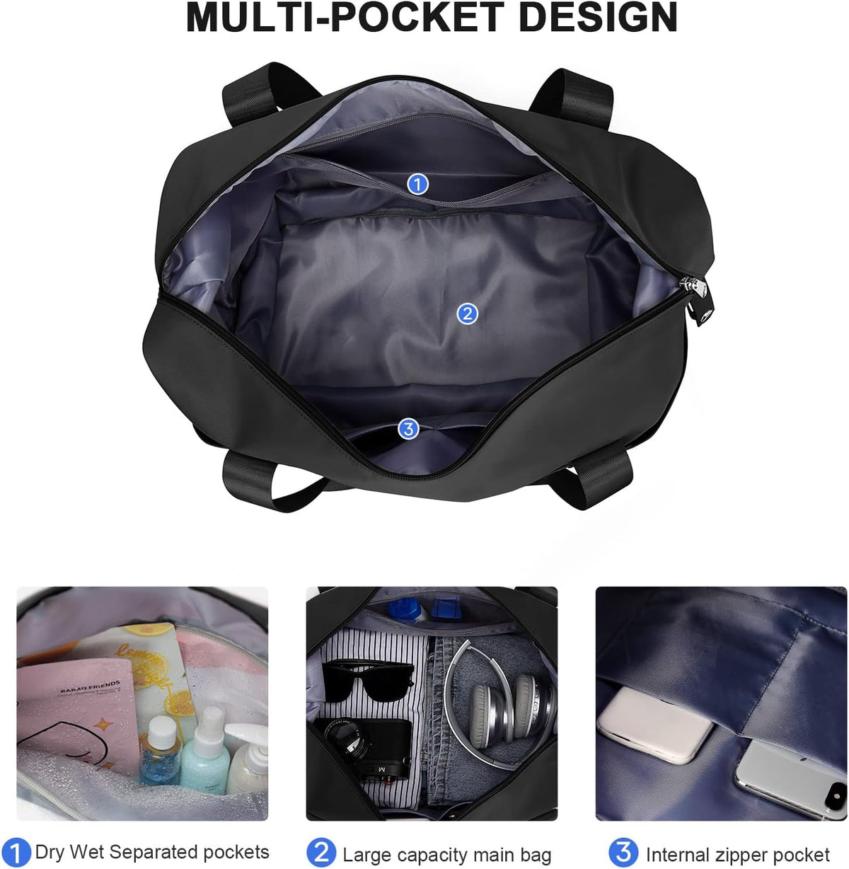 Large Travel Duffle Bag Carry on Weekend Bag with Shoes Compartment Gym Bags for Travel Women Men Waterproof Business Work Overnight Trips Sport Hospital Airplane Travel Essentials GreyBlue