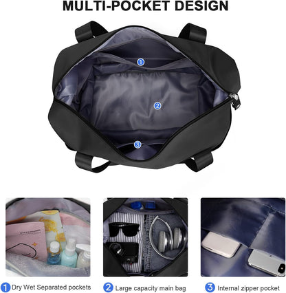 Large Travel Duffle Bag Carry on Weekend Bag with Shoes Compartment Gym Bags for Travel Women Men Waterproof Business Work Overnight Trips Sport Hospital Airplane Travel Essentials GreyBlue