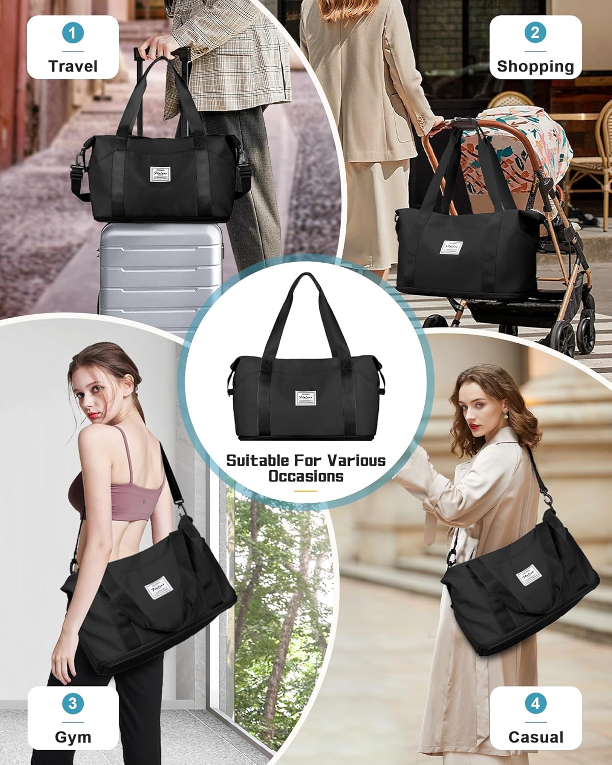 Large Travel Duffle Bag Carry on Weekend Bag with Shoes Compartment Gym Bags for Travel Women Men Waterproof Business Work Overnight Trips Sport Hospital Airplane Travel Essentials GreyBlue