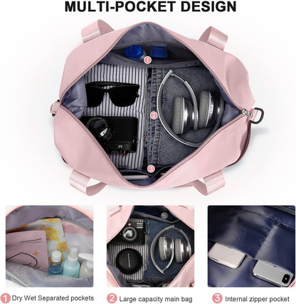 Large Travel Duffle Bag Carry on Weekend Bag with Shoes Compartment Gym Bags for Travel Women Men Waterproof Business Work Overnight Trips Sport Hospital Airplane Travel Essentials GreyBlue