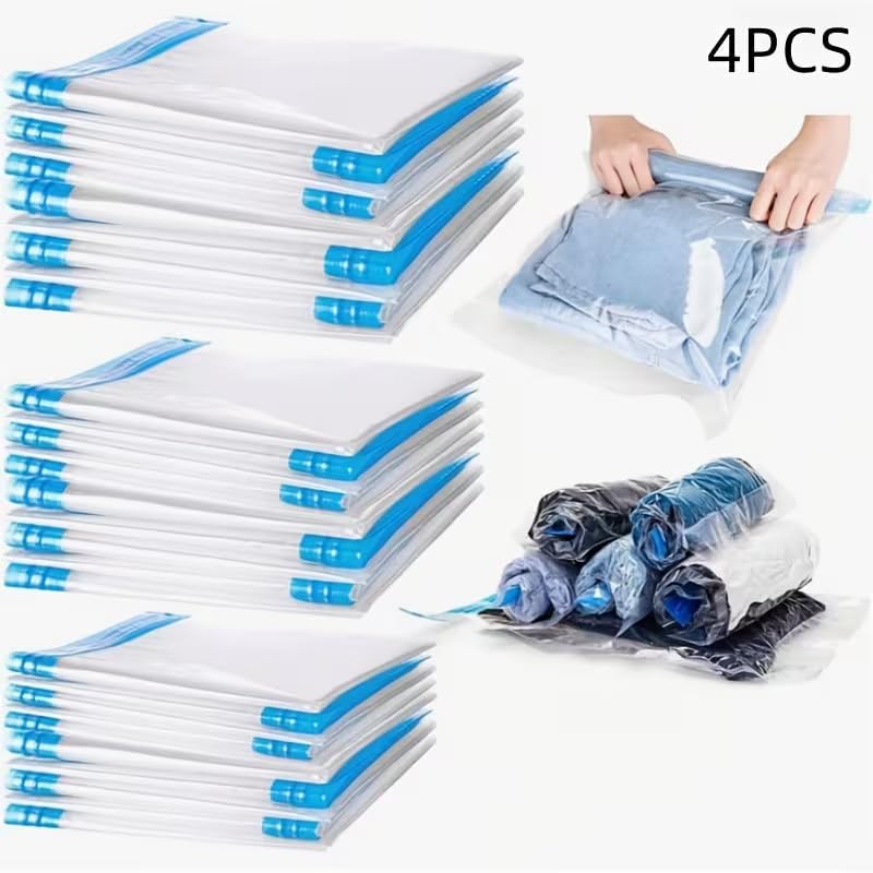 4pcs Roll-Up Compression Bag For Travel, Reusable Vacuum Packing Space Saver Bags - 40 * 60cm