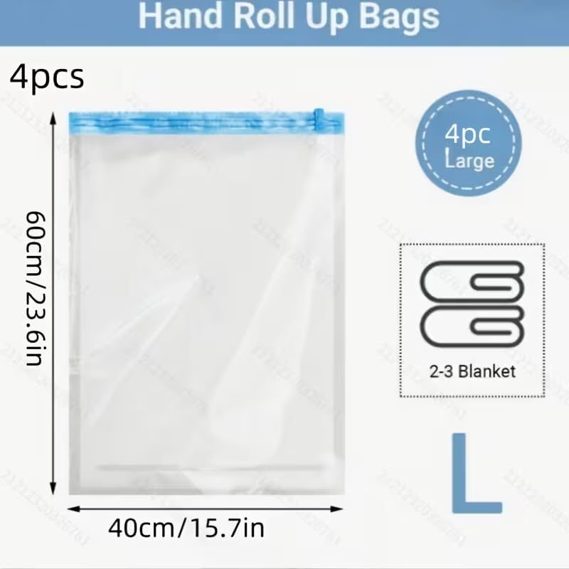4pcs Roll-Up Compression Bag For Travel, Reusable Vacuum Packing Space Saver Bags - 40 * 60cm