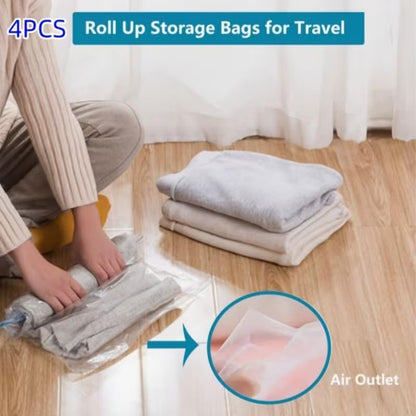 4pcs Roll-Up Compression Bag For Travel, Reusable Vacuum Packing Space Saver Bags - 40 * 60cm