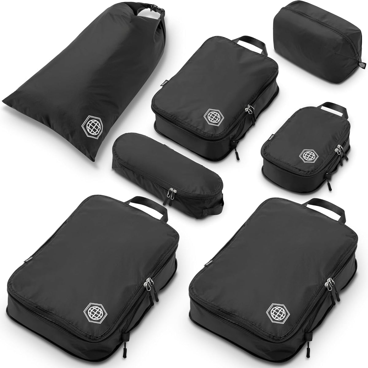 Large Compression Packing Cubes for Travel-Packing Cube Luggage Organizers 7 Piece Set for Checked Luggage-Ultralight, Expandable/Compression Bags (White/Green)
