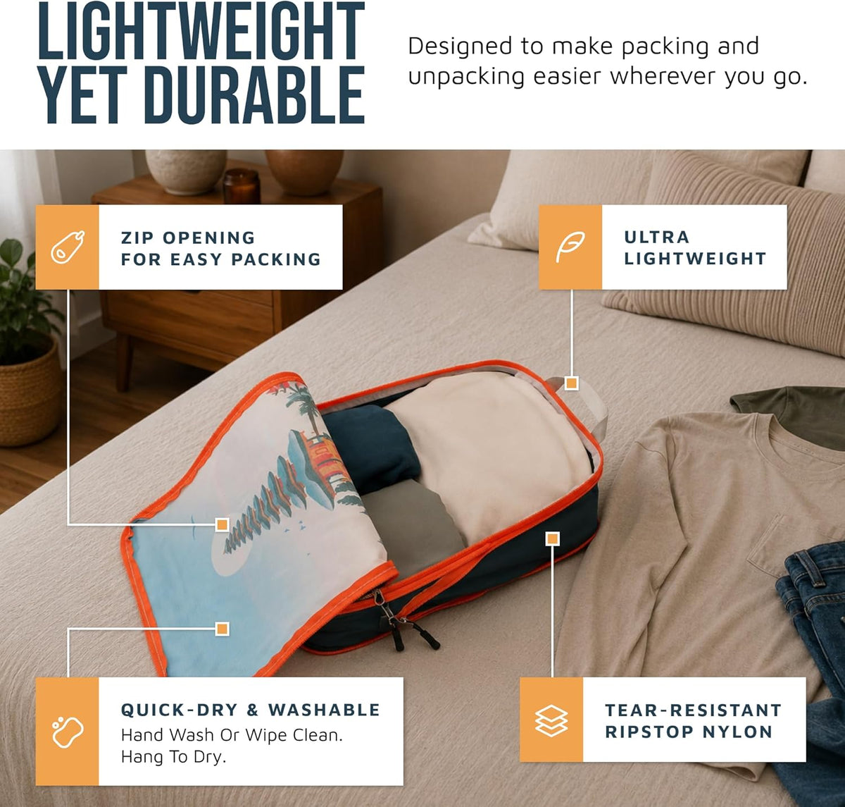 Large Compression Packing Cubes for Travel-Packing Cube Luggage Organizers 7 Piece Set for Checked Luggage-Ultralight, Expandable/Compression Bags (White/Green)