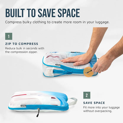 Large Compression Packing Cubes for Travel-Packing Cube Luggage Organizers 7 Piece Set for Checked Luggage-Ultralight, Expandable/Compression Bags (White/Green)