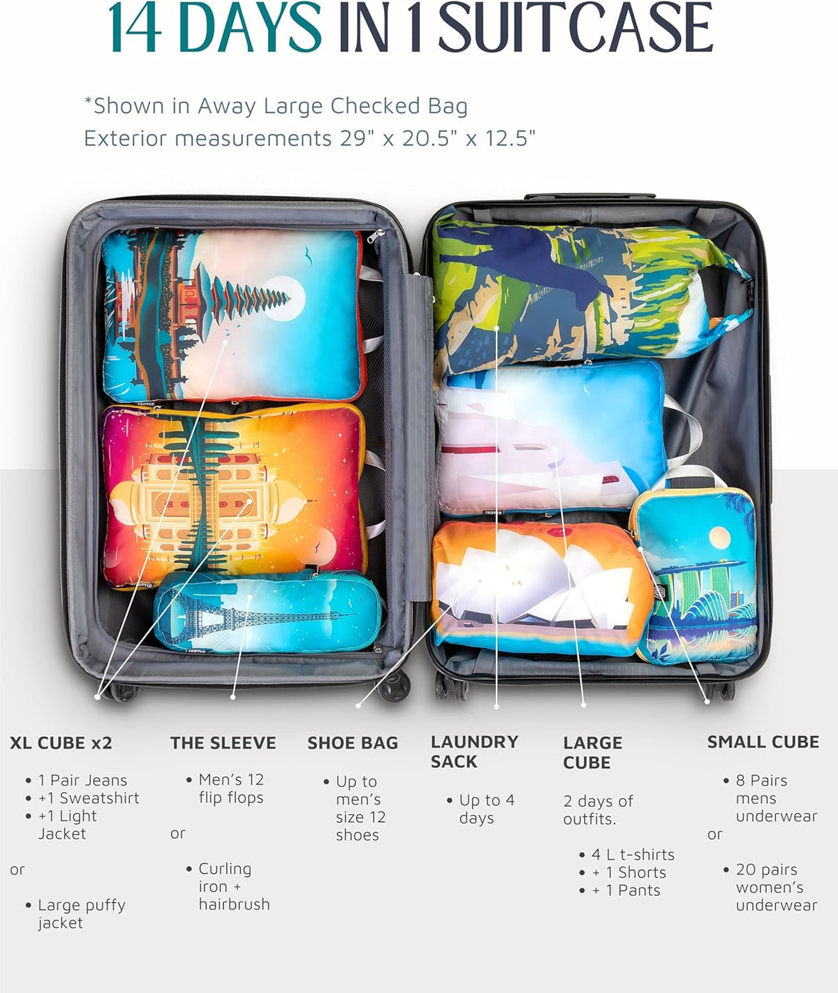 Large Compression Packing Cubes for Travel-Packing Cube Luggage Organizers 7 Piece Set for Checked Luggage-Ultralight, Expandable/Compression Bags (White/Green)