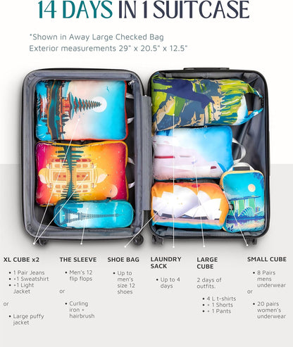 Large Compression Packing Cubes for Travel-Packing Cube Luggage Organizers 7 Piece Set for Checked Luggage-Ultralight, Expandable/Compression Bags (White/Green)