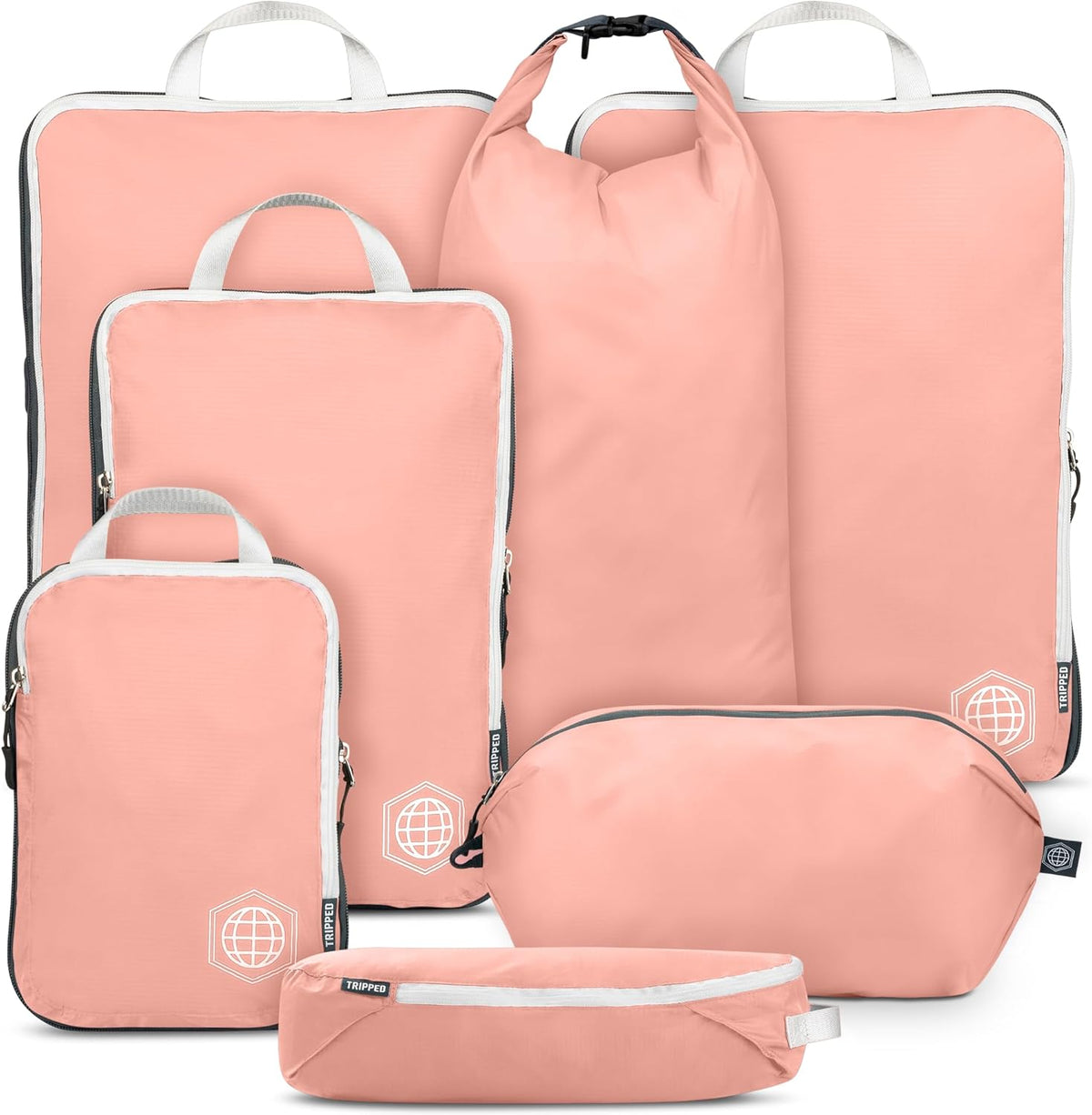 Large Compression Packing Cubes for Travel-Packing Cube Luggage Organizers 7 Piece Set for Checked Luggage-Ultralight, Expandable/Compression Bags (White/Green)