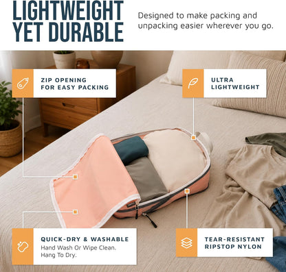 Large Compression Packing Cubes for Travel-Packing Cube Luggage Organizers 7 Piece Set for Checked Luggage-Ultralight, Expandable/Compression Bags (White/Green)