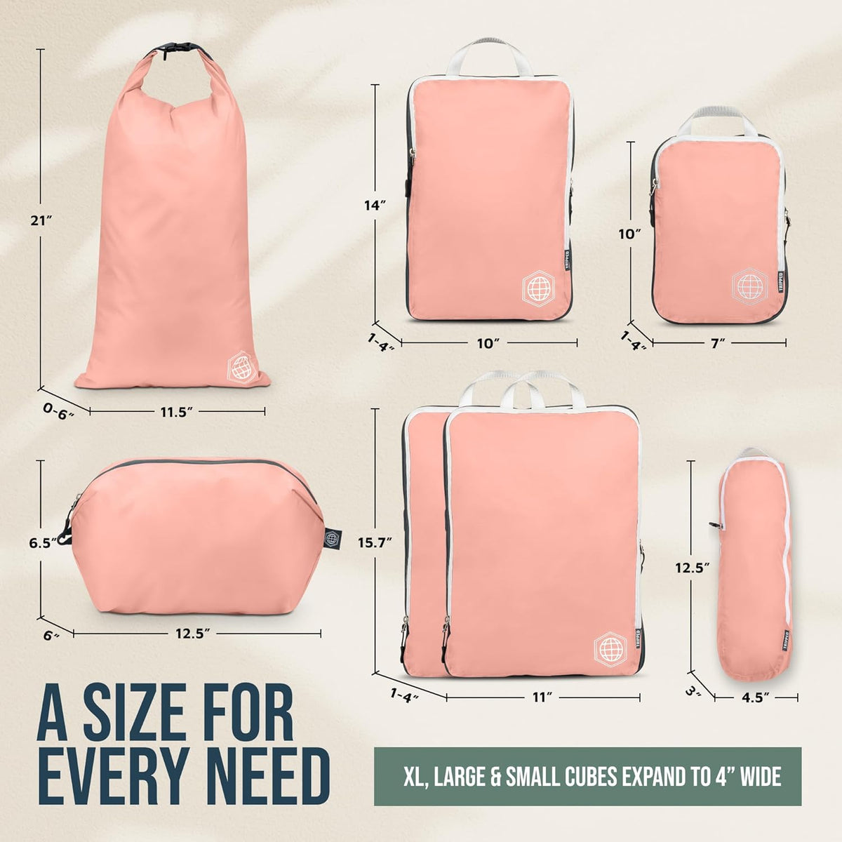 Large Compression Packing Cubes for Travel-Packing Cube Luggage Organizers 7 Piece Set for Checked Luggage-Ultralight, Expandable/Compression Bags (White/Green)
