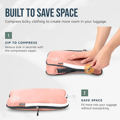 Large Compression Packing Cubes for Travel-Packing Cube Luggage Organizers 7 Piece Set for Checked Luggage-Ultralight, Expandable/Compression Bags (White/Green)