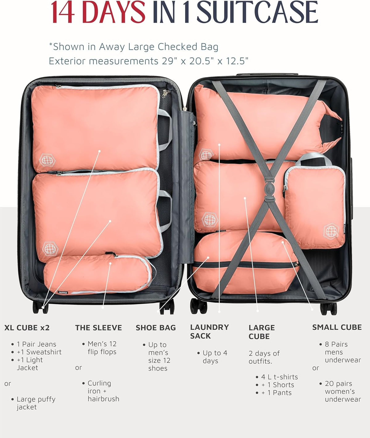 Large Compression Packing Cubes for Travel-Packing Cube Luggage Organizers 7 Piece Set for Checked Luggage-Ultralight, Expandable/Compression Bags (White/Green)