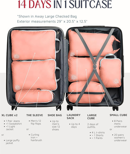 Large Compression Packing Cubes for Travel-Packing Cube Luggage Organizers 7 Piece Set for Checked Luggage-Ultralight, Expandable/Compression Bags (White/Green)
