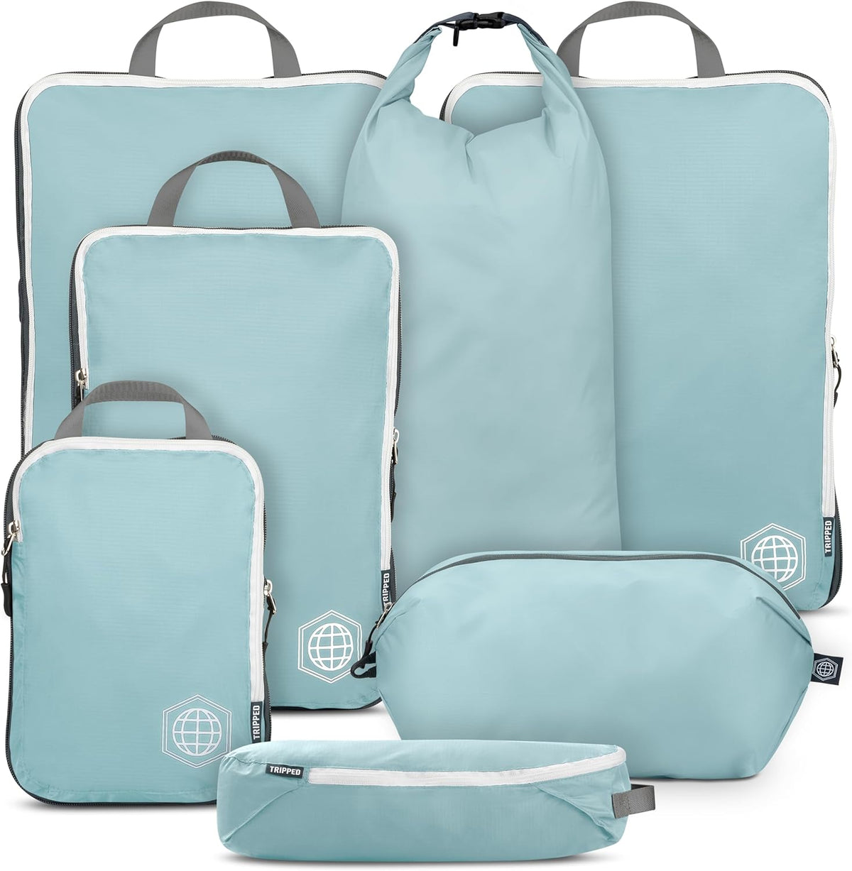 Large Compression Packing Cubes for Travel-Packing Cube Luggage Organizers 7 Piece Set for Checked Luggage-Ultralight, Expandable/Compression Bags (White/Green)