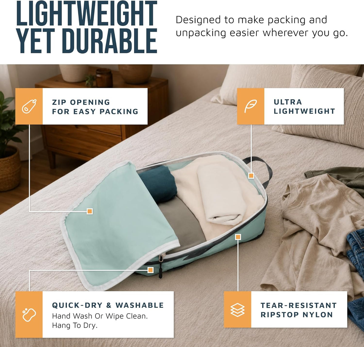 Large Compression Packing Cubes for Travel-Packing Cube Luggage Organizers 7 Piece Set for Checked Luggage-Ultralight, Expandable/Compression Bags (White/Green)
