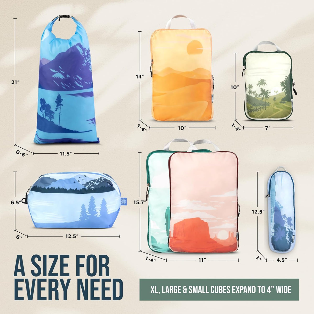 Large Compression Packing Cubes for Travel-Packing Cube Luggage Organizers 7 Piece Set for Checked Luggage-Ultralight, Expandable/Compression Bags (White/Green)