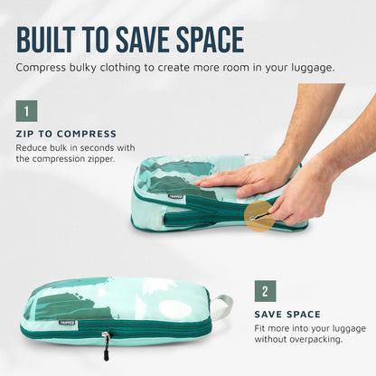 Large Compression Packing Cubes for Travel-Packing Cube Luggage Organizers 7 Piece Set for Checked Luggage-Ultralight, Expandable/Compression Bags (White/Green)