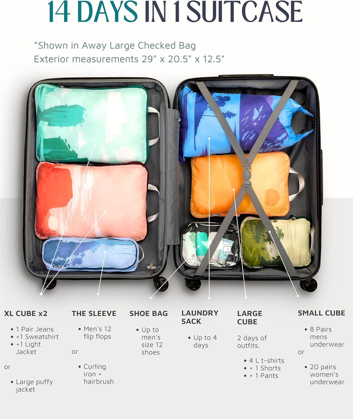 Large Compression Packing Cubes for Travel-Packing Cube Luggage Organizers 7 Piece Set for Checked Luggage-Ultralight, Expandable/Compression Bags (White/Green)