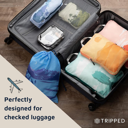 Large Compression Packing Cubes for Travel-Packing Cube Luggage Organizers 7 Piece Set for Checked Luggage-Ultralight, Expandable/Compression Bags (White/Green)
