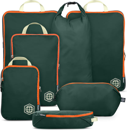 Large Compression Packing Cubes for Travel-Packing Cube Luggage Organizers 7 Piece Set for Checked Luggage-Ultralight, Expandable/Compression Bags (White/Green)