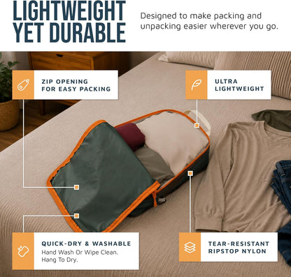 Large Compression Packing Cubes for Travel-Packing Cube Luggage Organizers 7 Piece Set for Checked Luggage-Ultralight, Expandable/Compression Bags (White/Green)