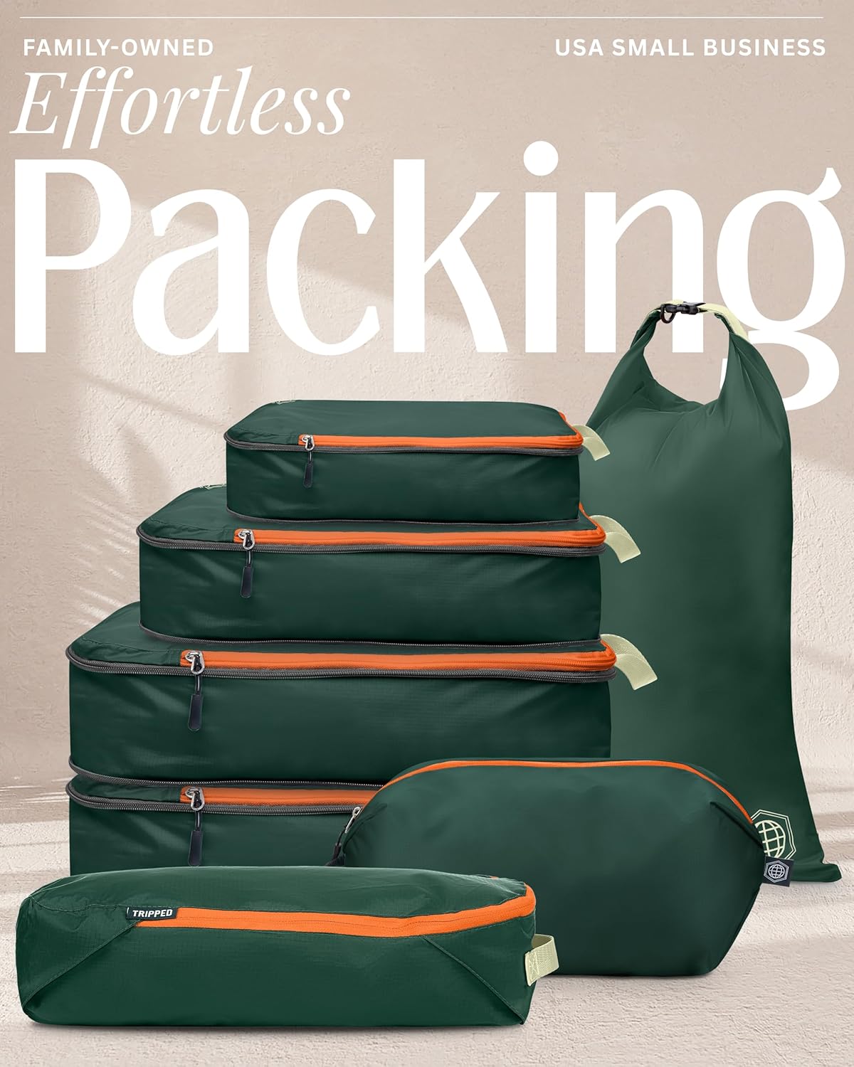 Large Compression Packing Cubes for Travel-Packing Cube Luggage Organizers 7 Piece Set for Checked Luggage-Ultralight, Expandable/Compression Bags (White/Green)