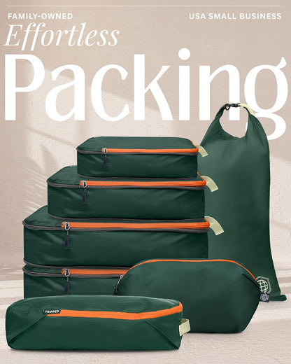 Large Compression Packing Cubes for Travel-Packing Cube Luggage Organizers 7 Piece Set for Checked Luggage-Ultralight, Expandable/Compression Bags (White/Green)