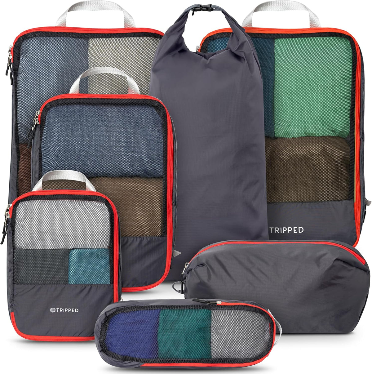 Large Compression Packing Cubes for Travel-Packing Cube Luggage Organizers 7 Piece Set for Checked Luggage-Ultralight, Expandable/Compression Bags (White/Green)
