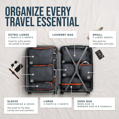 Large Compression Packing Cubes for Travel-Packing Cube Luggage Organizers 7 Piece Set for Checked Luggage-Ultralight, Expandable/Compression Bags (White/Green)