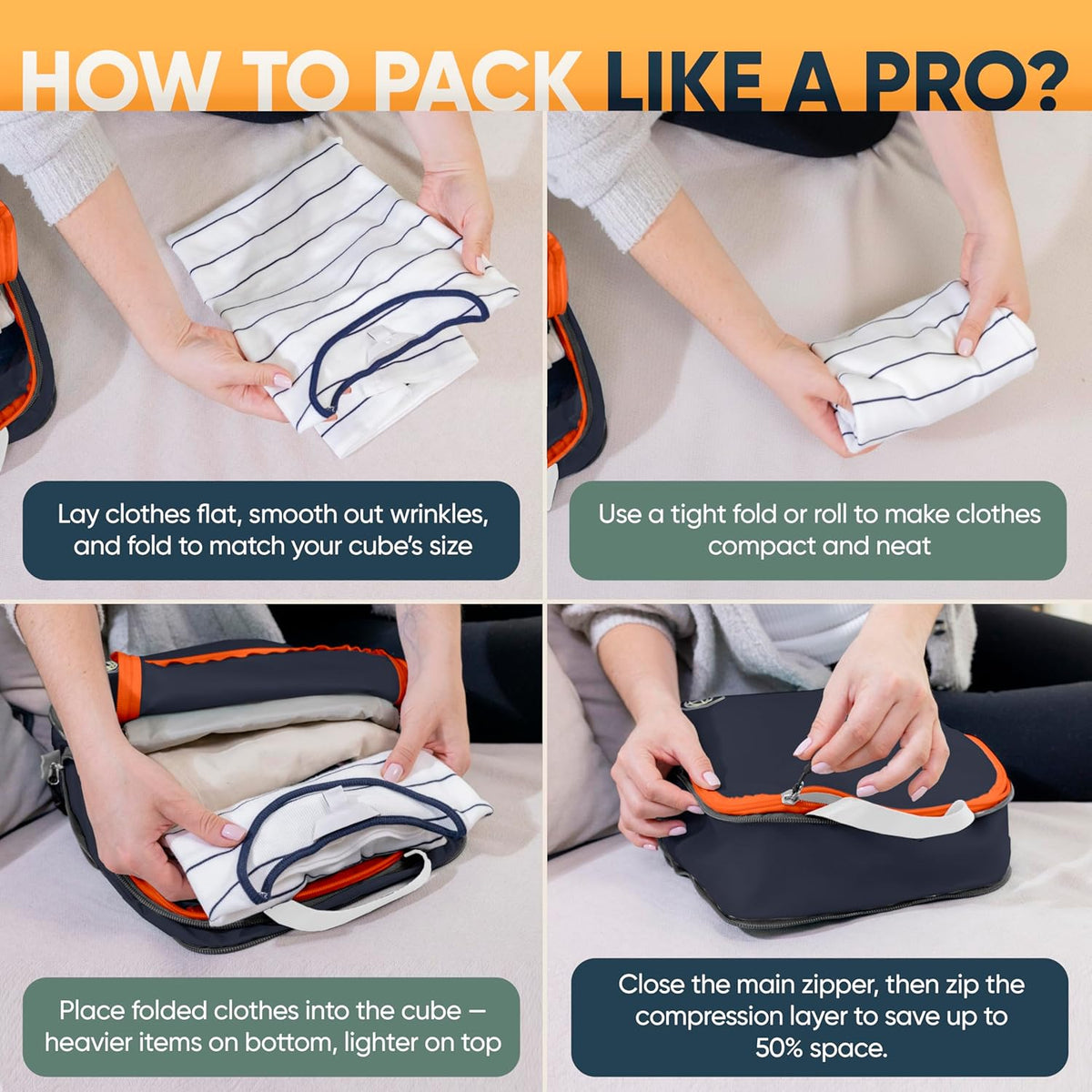 Large Compression Packing Cubes for Travel-Packing Cube Luggage Organizers 7 Piece Set for Checked Luggage-Ultralight, Expandable/Compression Bags (White/Green)