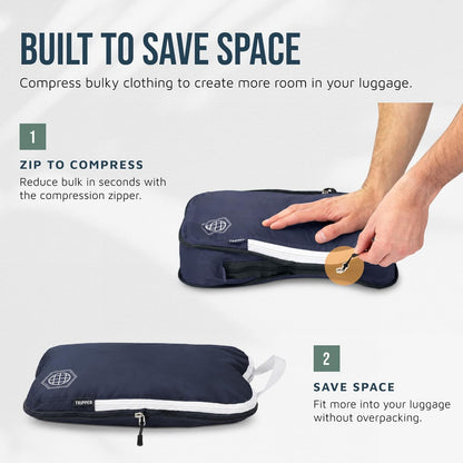 Large Compression Packing Cubes for Travel-Packing Cube Luggage Organizers 7 Piece Set for Checked Luggage-Ultralight, Expandable/Compression Bags (White/Green)