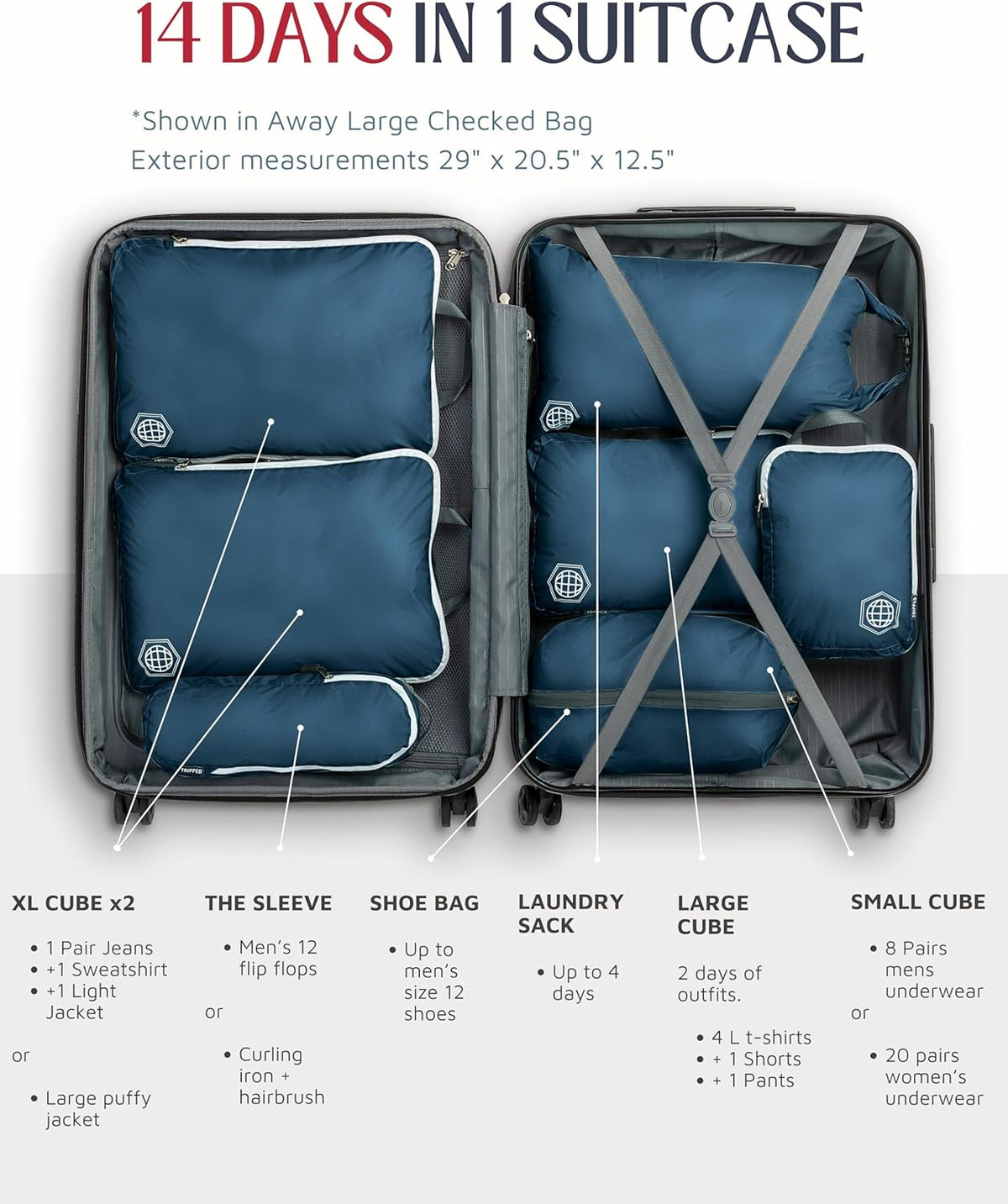 Large Compression Packing Cubes for Travel-Packing Cube Luggage Organizers 7 Piece Set for Checked Luggage-Ultralight, Expandable/Compression Bags (White/Green)