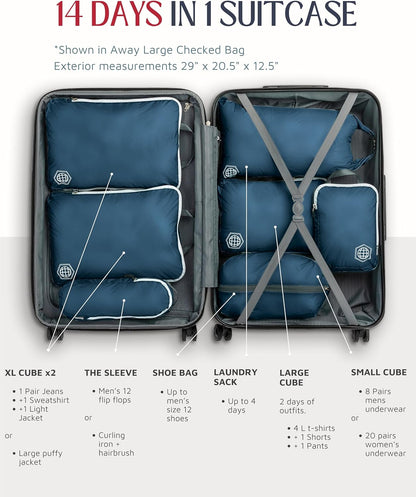 Large Compression Packing Cubes for Travel-Packing Cube Luggage Organizers 7 Piece Set for Checked Luggage-Ultralight, Expandable/Compression Bags (White/Green)