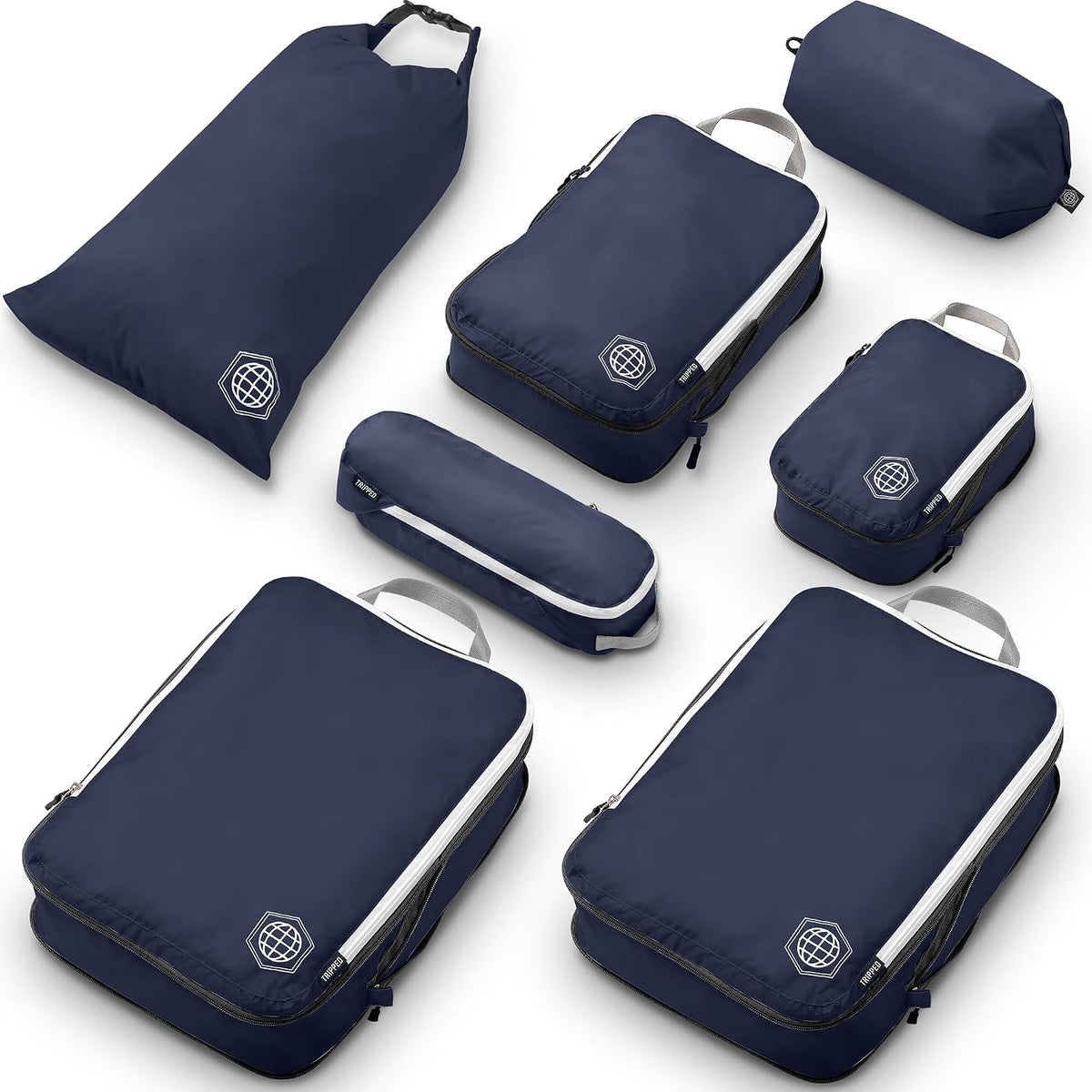 Large Compression Packing Cubes for Travel-Packing Cube Luggage Organizers 7 Piece Set for Checked Luggage-Ultralight, Expandable/Compression Bags (White/Green)