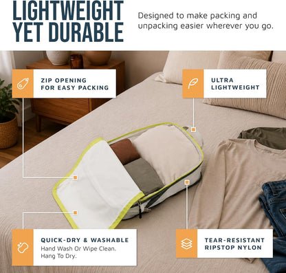 Large Compression Packing Cubes for Travel-Packing Cube Luggage Organizers 7 Piece Set for Checked Luggage-Ultralight, Expandable/Compression Bags (White/Green)