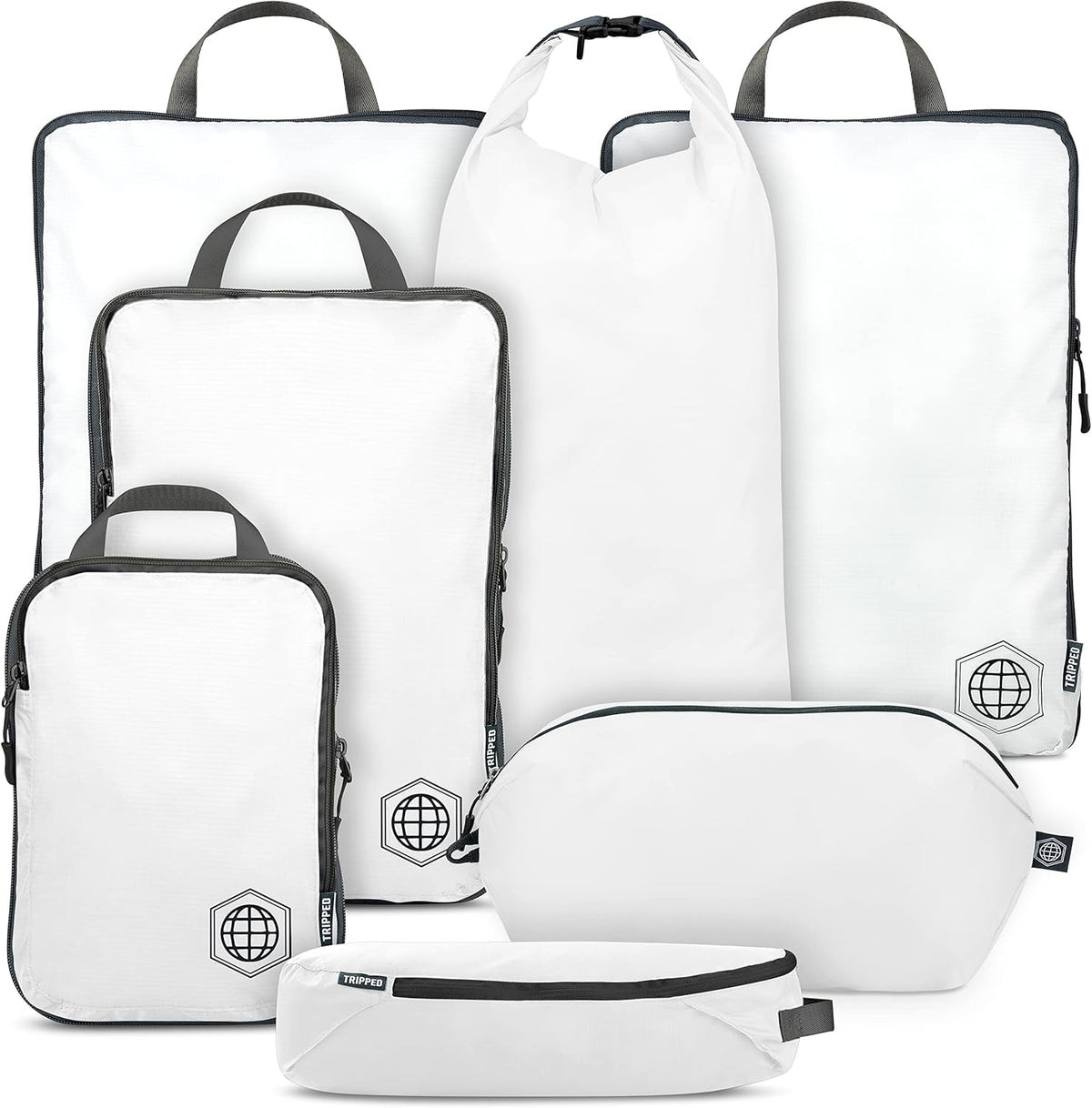 Large Compression Packing Cubes for Travel-Packing Cube Luggage Organizers 7 Piece Set for Checked Luggage-Ultralight, Expandable/Compression Bags (White/Green)