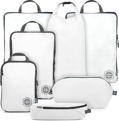 Large Compression Packing Cubes for Travel-Packing Cube Luggage Organizers 7 Piece Set for Checked Luggage-Ultralight, Expandable/Compression Bags (White/Green)