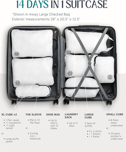 Large Compression Packing Cubes for Travel-Packing Cube Luggage Organizers 7 Piece Set for Checked Luggage-Ultralight, Expandable/Compression Bags (White/Green)