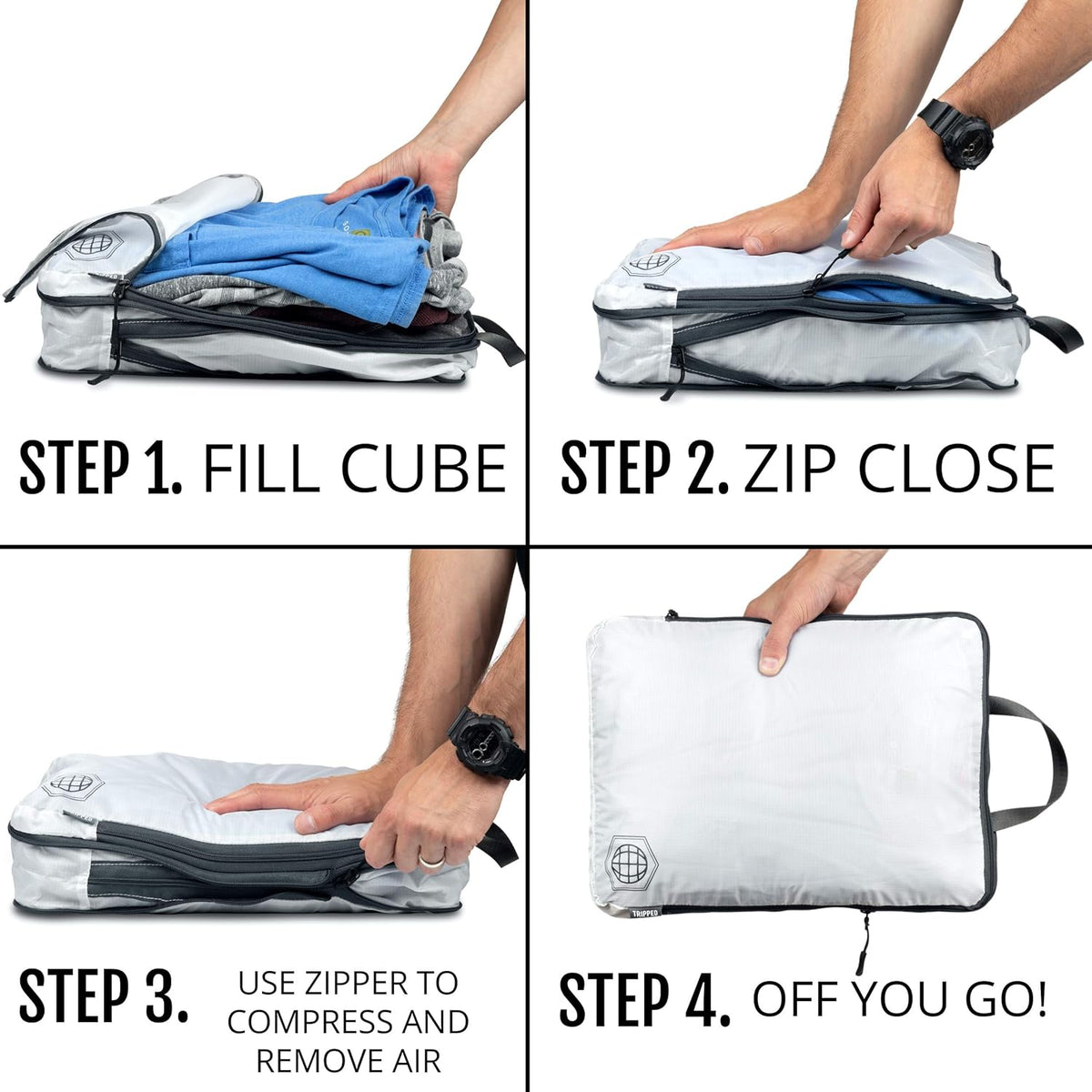 Large Compression Packing Cubes for Travel-Packing Cube Luggage Organizers 7 Piece Set for Checked Luggage-Ultralight, Expandable/Compression Bags (White/Green)