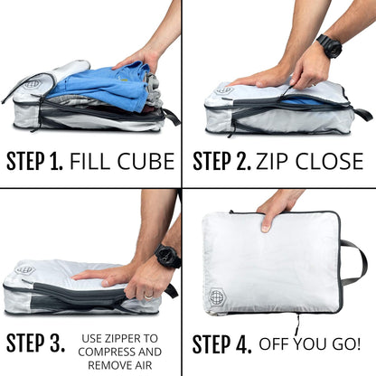 Large Compression Packing Cubes for Travel-Packing Cube Luggage Organizers 7 Piece Set for Checked Luggage-Ultralight, Expandable/Compression Bags (White/Green)