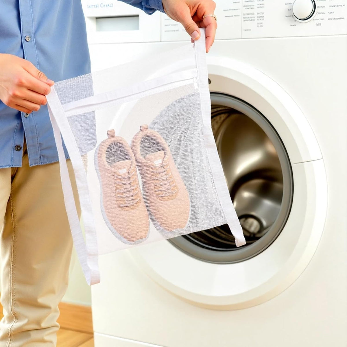 Shoe Dryer Bag, Large Wash Dry Net Bag 15.7x15.7 Inch for Sneaker Shoes Laundry Dryer Bags with Zipper and Strap for Most Dryers Door,White