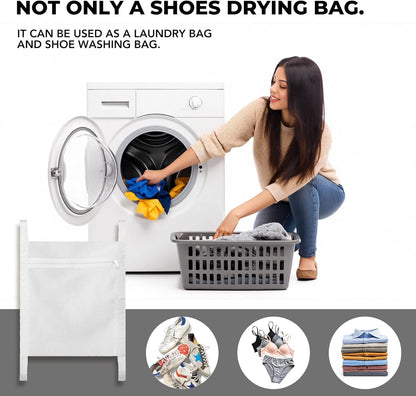 Shoe Dryer Bag, Large Wash Dry Net Bag 15.7x15.7 Inch for Sneaker Shoes Laundry Dryer Bags with Zipper and Strap for Most Dryers Door,White