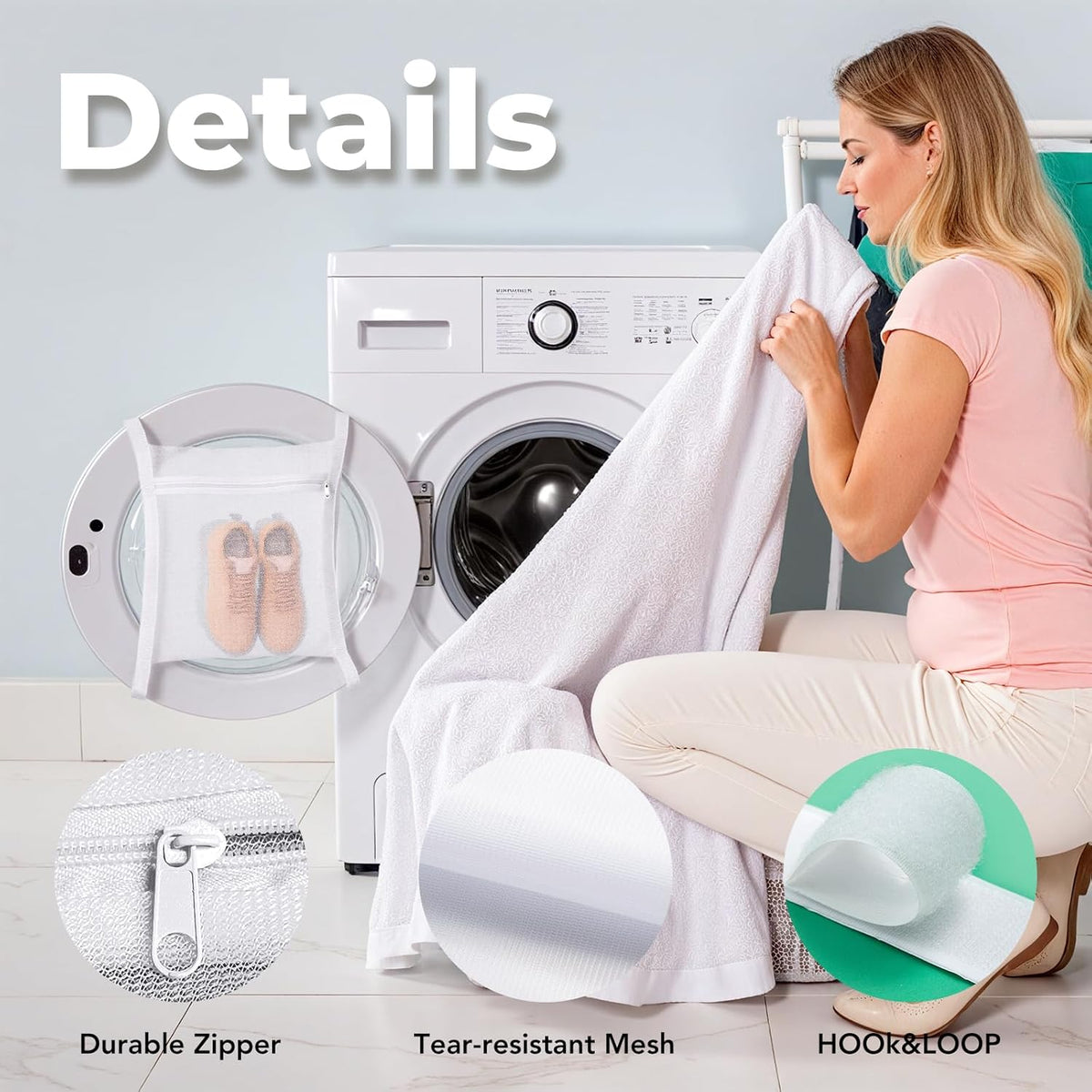 Shoe Dryer Bag, Large Wash Dry Net Bag 15.7x15.7 Inch for Sneaker Shoes Laundry Dryer Bags with Zipper and Strap for Most Dryers Door,White