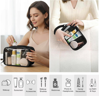 Clear Makeup Bag for Women, Double Zipper Travel Toiletry Cosmetic Bags, Portable Make up Bag Organizer Case Travel Essentials, Black