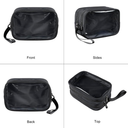 Clear Makeup Bag for Women, Double Zipper Travel Toiletry Cosmetic Bags, Portable Make up Bag Organizer Case Travel Essentials, Black
