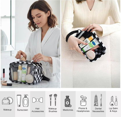 Clear Makeup Bag for Women, Double Zipper Travel Toiletry Cosmetic Bags, Portable Make up Bag Organizer Case Travel Essentials, Black